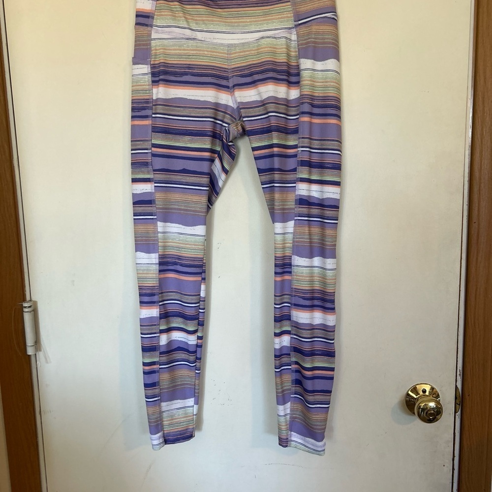 Columbia multicolored striped pull on athletic leggings side pocket size small